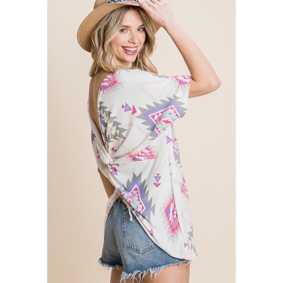 Knotted Back Aztec Print Top - Picture 2 of 6